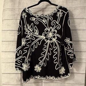 Saint Tropez West Black Top with White Embroidery